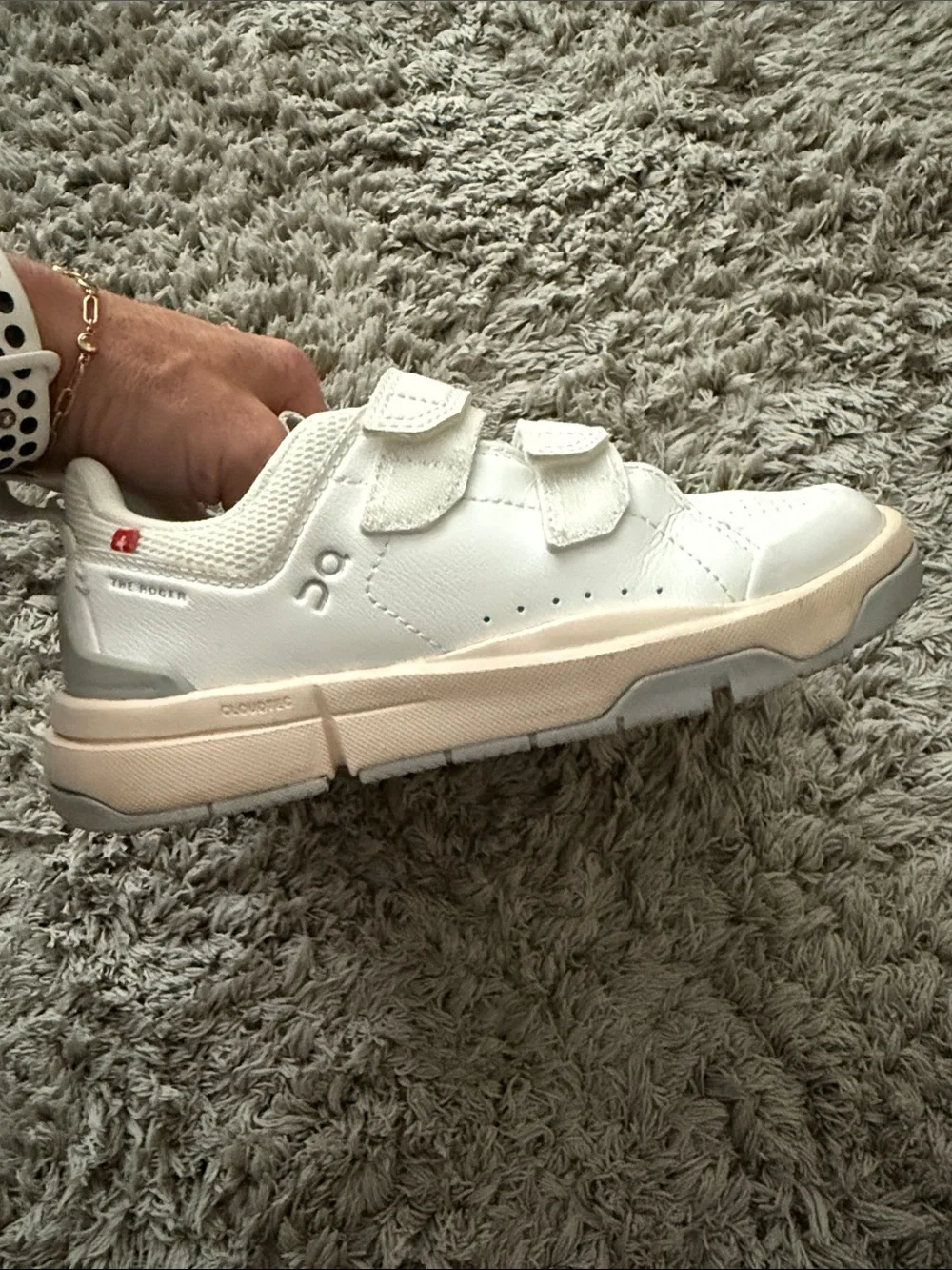 On Running Kids White Velcro Sneakers with Light Blue Insole
